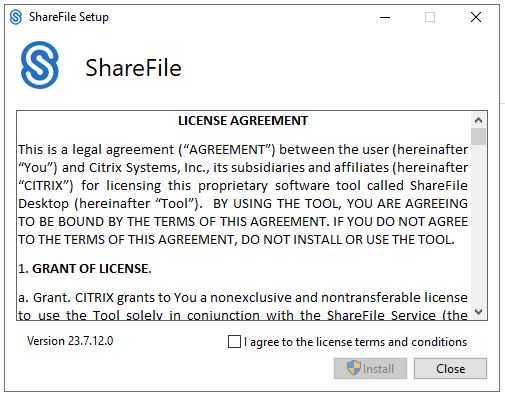ShareFile for Windows -lisenssiehdot