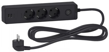 SCHNEIDER ELECTRIC UNICA SYSTEM+ JATKOJOHTO - 3M 3X SUKO + 2X USB - MUSTA