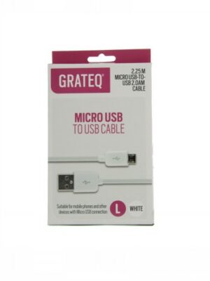 GRATEQ USB-A - MICRO-USB KAAPELI 2.25M VALKOINEN
