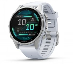 GARMIN FENIX 8 – 43 MM, AMOLED SILVER WITH WHITESTONE SILICONE BAND