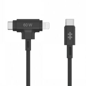 HYPER 1.5M USB-C TO USB-C/LIGHTNING CHARING CABLE, 60W PD, SILICONE, BLACK