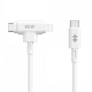HYPER 1.5M USB-C TO USB-C/LIGHTNING CHARING CABLE, 60W PD, SILICONE, WHITE