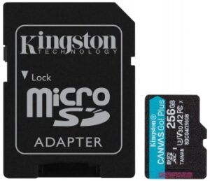 KINGSTON 256 GB CANVAS GO PLUS GEN4 MICROSD, A2, U3, V30 (200R/160W) + ADAPTER