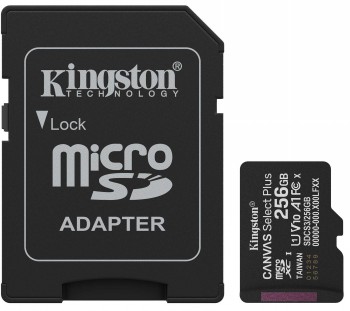 KINGSTON 256 GB CANVAS SELECT PLUS GEN3 MICROSD, A1, U1, V10 (150R) + ADAPTER