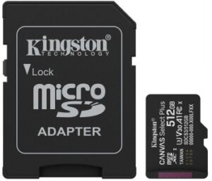 KINGSTON 512 GB CANVAS SELECT PLUS GEN3 MICROSD, A1, U3, V30 (150R) + ADAPTER