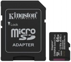 KINGSTON 64 GB CANVAS SELECT PLUS GEN3 MICROSD, A1, U1, V10 (100R) + ADAPTER