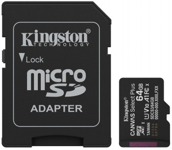 KINGSTON 64 GB CANVAS SELECT PLUS GEN3 MICROSD, A1, U1, V10 (100R) + ADAPTER