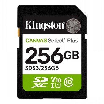 KINGSTON 256 GB CANVAS SELECT PLUS GEN3 SD, UHS-I, U1, V10 (150R)