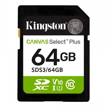 KINGSTON 64 GB CANVAS SELECT PLUS GEN3 SD, UHS-I, U1, V10 (100R)