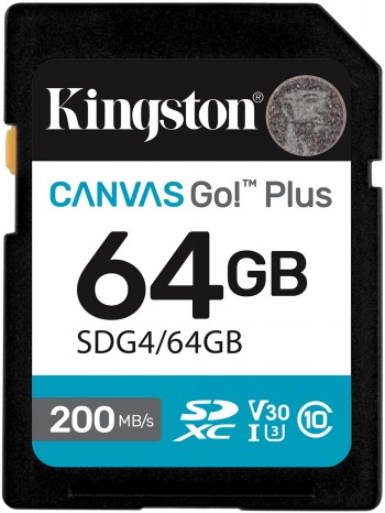KINGSTON 64 GB CANVAS GO PLUS GEN4 SD, UHS-I, U3, V30 (200R/100W)