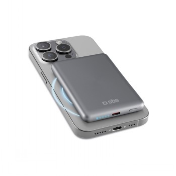 SBS POWERBANK MAGSAFE SLIM 5000MAH, 1X TYPE-C PD 20W, WIRELESS 15W, SILVER