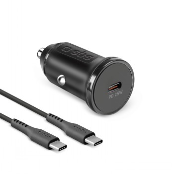 SBS CAR CHARGER, 1XUSB-C PD 25W + 1XUSB-C TO USB-C CABLE 1M, BLACK