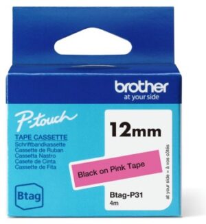BROTHER BTAGP31 12MM BLACK ON PINK TAPE